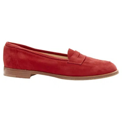Pre-owned Manolo Blahnik Red Suede Leather Classic Penny Loafer Eu37
