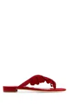 Manolo Blahnik Red Suede Tamako Thong Slippers In Red