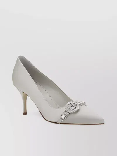 Manolo Blahnik Rhinestone Buckle Satin Pumps In Gray