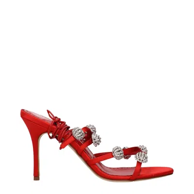 Manolo Blahnik Rhinestone-embellished Satin Heel In Red