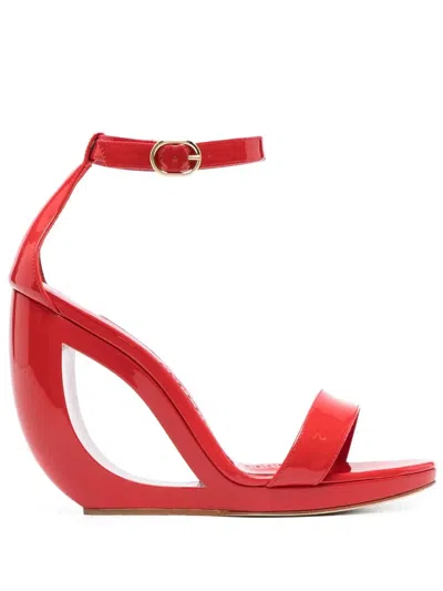 Manolo Blahnik Rocar Oscar Sculptural Ankle-strap Sandals In 红色
