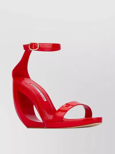 MANOLO BLAHNIK ROCAR WEDGE SANDALS WITH GLOSSY ANKLE STRAP