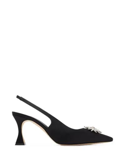 Manolo Blahnik Ronconasli Crystal-embellished Slingback Pumps In Black