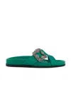 Manolo Blahnik Chilanghi Crystal Buckle Slide Sandals In Green