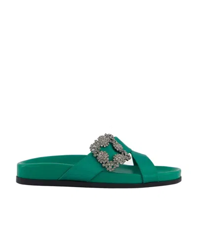 MANOLO BLAHNIK ROUND HEAD FLAT-SOLED SLIPPERS