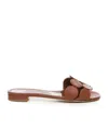 Manolo Blahnik Circle-cut Leather Flat Slide Sandals In Brown