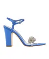 Manolo Blahnik Jewel Embellished Satin Elhob Sandals In Blue