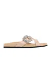 Manolo Blahnik Open Toe Satin Slippers With Embellished Detail In Nude