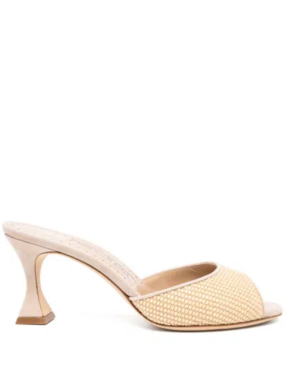 Manolo Blahnik Round Open Toe Mules In Neutrals