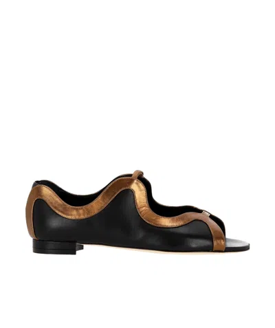 Manolo Blahnik Round Toe Flat Sandals In Black