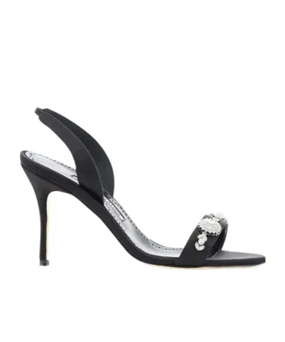 Manolo Blahnik Round Toe High Heel Sandals In Black