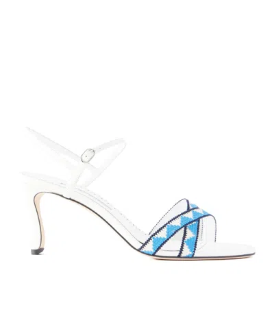 Manolo Blahnik Popeyana Leather-trimmed Woven Sandals In White
