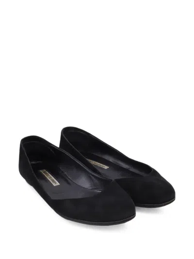 Pre-owned Manolo Blahnik Round-toe Ballet Flats In Black