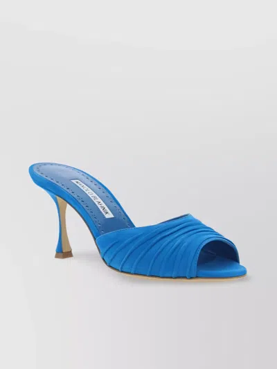 Manolo Blahnik Ruched Detailing Suede Sandals With Kitten Heel In Blue