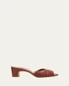 Manolo Blahnik Ruched Leather Slide Sandals