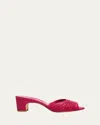 Manolo Blahnik Ruched Leather Slide Sandals In Pink