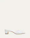Manolo Blahnik Ruched Leather Slide Sandals In White