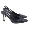 Manolo Blahnik Ruffle-embellished Slingback Pumps In Navy Blue Leather In Black