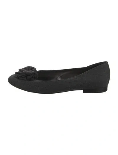Pre-owned Manolo Blahnik Ruffle Embellishment Flats In Gray