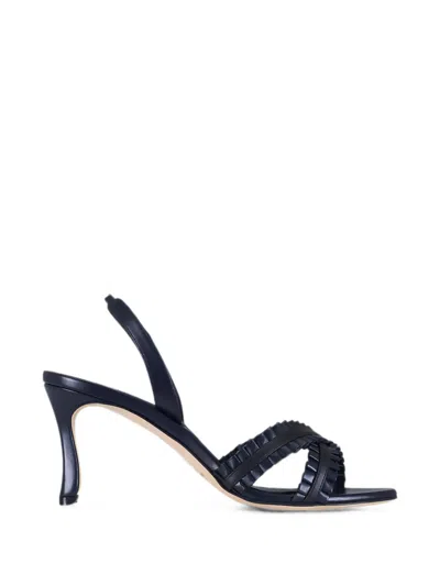 Manolo Blahnik Ruffled Crossover-strap Sandals In Blue