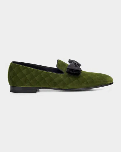 Manolo Blahnik Rufus Bow-detail Quilted Loafers In Green