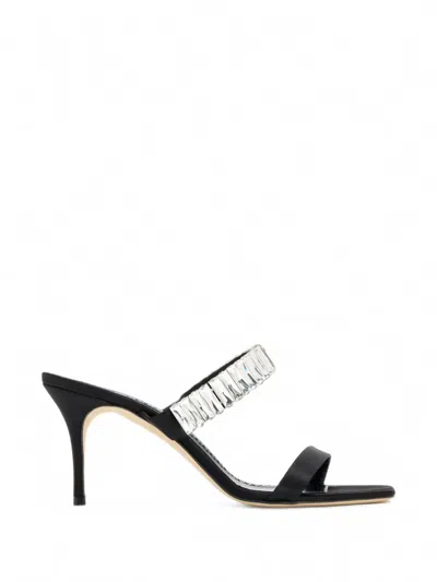 Manolo Blahnik Sakobay Crystal-embellished Satin Sandals In Black