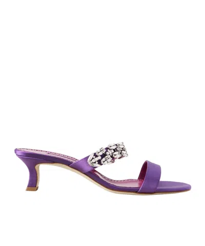 Manolo Blahnik Sakotam 50 Crystal-embellished Satin Mules In Purple