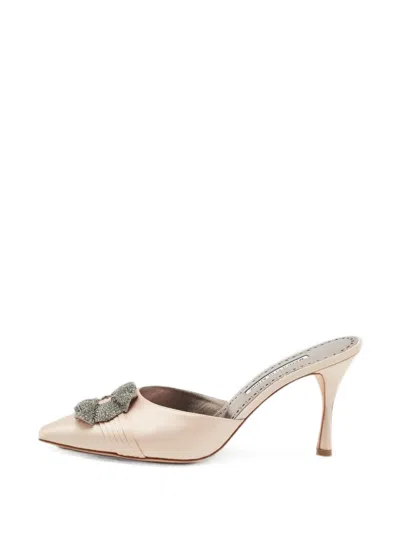 Pre-owned Manolo Blahnik Salvora Embellished Mules In Pink