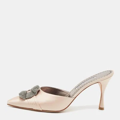 Pre-owned Manolo Blahnik Salvora Size 40 Beige Satin Mules In Sand