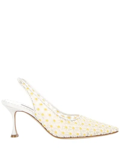 Manolo Blahnik Margolina 80mm Floral-embroidered Pumps In White