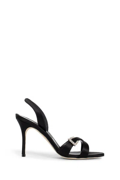 Manolo Blahnik Ramisli 90 Crystal Buckle Satin Sandals In Black