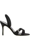 Manolo Blahnik Satin Crisscross Buckle Slingback Sandals In Black
