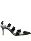 Manolo Blahnik Uxra Patent Leather And Pvc Slingback Pumps In Blck/lgry