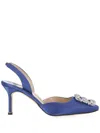 Manolo Blahnik Hangisli 70 Crystal Buckle Slingback Pumps In Blue