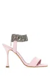Manolo Blahnik Suede Sandals With Embellished Strap And Stiletto Heel In Pink