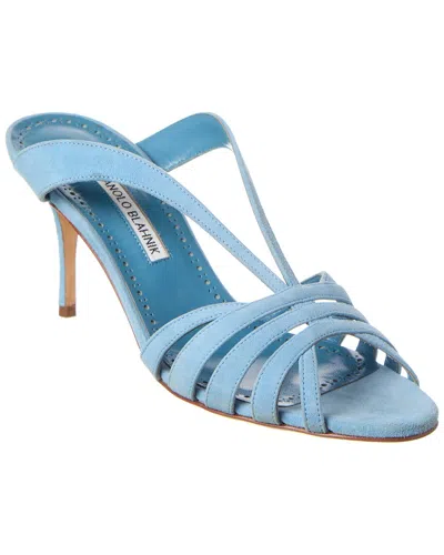 Manolo Blahnik Sardimu 70 Suede Sandal In Blue
