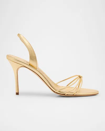 Manolo Blahnik Sareta Metallic Crisscross Halter Sandals In Gold