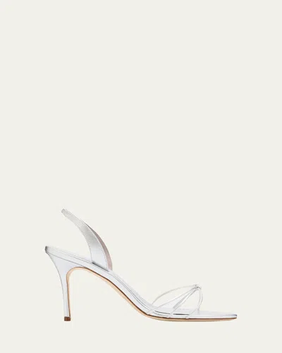 Manolo Blahnik Sareta Metallic Crisscross Halter Sandals In Silver
