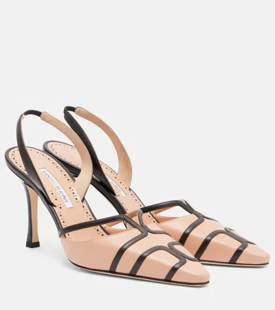 Manolo Blahnik Sarto 90 Two-tone Leather Slingback Pumps In Neutral