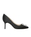 Manolo Blahnik Satin Almond Toe High Heels In Black
