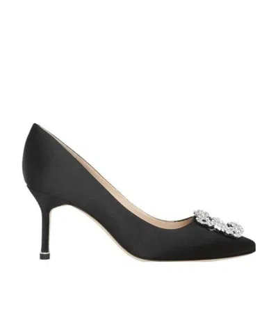 MANOLO BLAHNIK SATIN ALMOND TOE HIGH HEELS