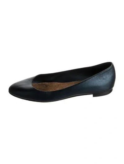 Pre-owned Manolo Blahnik Satin Ballet Flats In Blue