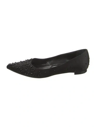 Pre-owned Manolo Blahnik Satin Beaded Accents Flats In Black