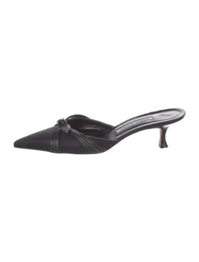 Pre-owned Manolo Blahnik Satin Bow Accents Mules In Black