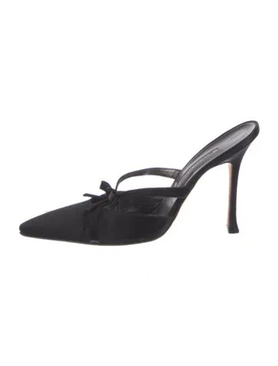 Pre-owned Manolo Blahnik Satin Bow Accents Mules In Black