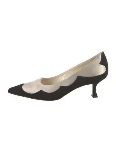 Pre-owned Manolo Blahnik Satin Colorblock Pattern Pumps In Neutral