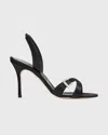 MANOLO BLAHNIK SATIN CRISSCROSS BUCKLE SLINGBACK SANDALS