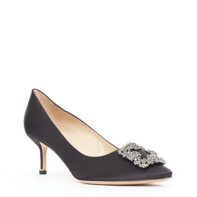 Manolo Blahnik Satin Crystal Brooch Pumps In Black