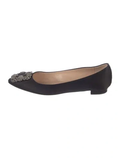 Pre-owned Manolo Blahnik Satin Crystal Embellishments Ballet Flats In Black