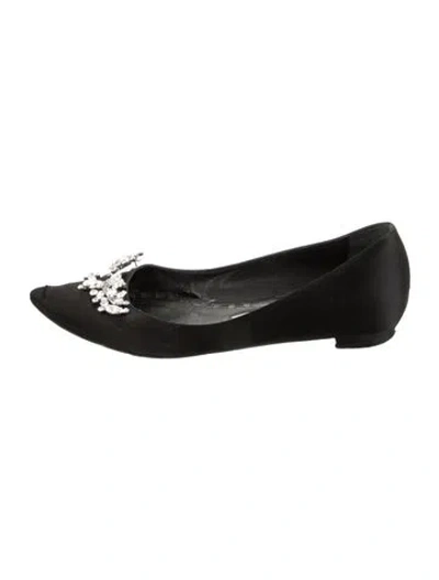 Pre-owned Manolo Blahnik Satin Crystal Embellishments Ballet Flats In Black